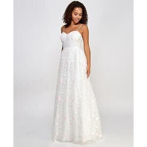 City‎ Studios Floral Embroidered Tulle Bustier Gown Ivory/Pink Prom Formal